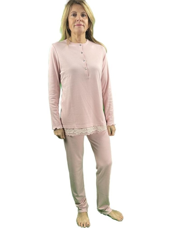 Bisbigli Pigiama donna in cotone caldo e modal con inserto in pizzo art. 91971